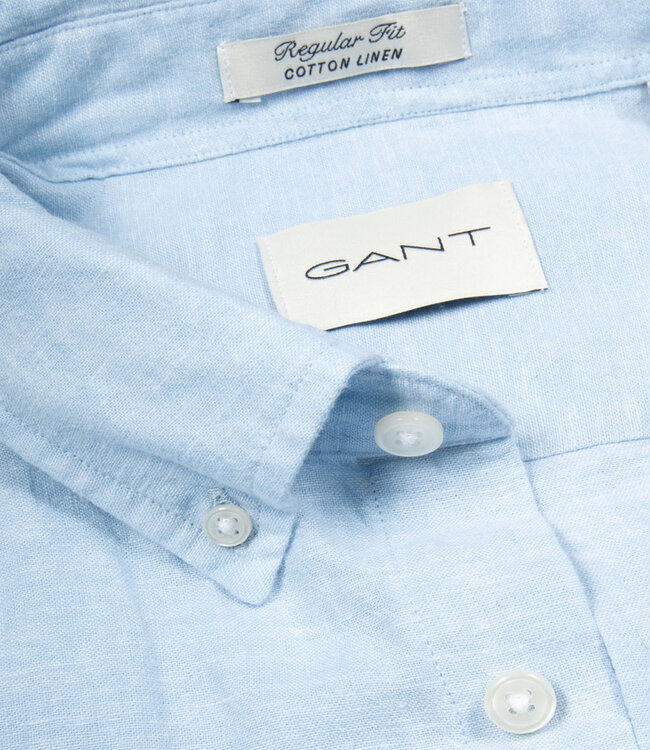 Gant 3250083 450 linnen katoen heren overhemd korte mouw lichtblauw sky blue