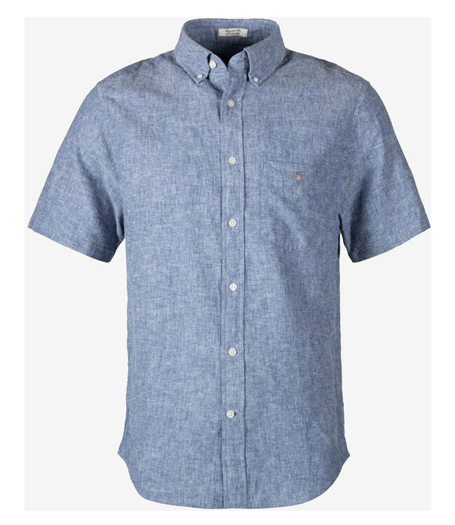 Gant 3250083 442 linnen katoen heren overhemd korte mouw jeans blauw vintage blue