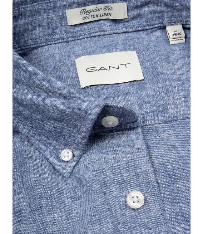 Gant 3250083 442 linnen katoen heren overhemd korte mouw jeans blauw vintage blue