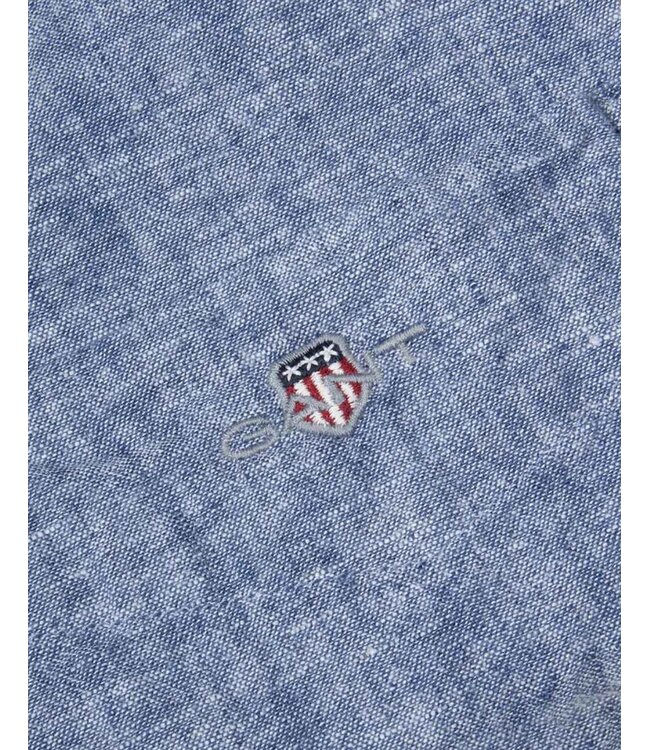 Gant 3250083 442 linnen katoen heren overhemd korte mouw jeans blauw vintage blue