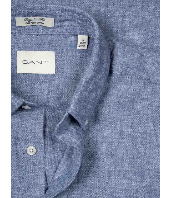 Gant 3250083 442 linnen katoen heren overhemd korte mouw jeans blauw vintage blue