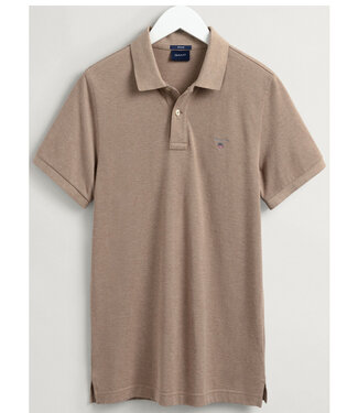 Gant khaki melange heren polo korte mouw regular fit