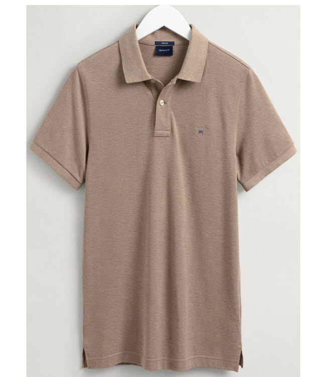 Gant 2023 2201-296 khaki melange heren polo korte mouw regular fit