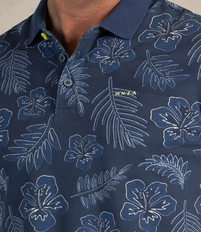 New Zealand Auckland 26DN103 2606 Brilliant Navy donkerblauw speciale bloemenprint polo
