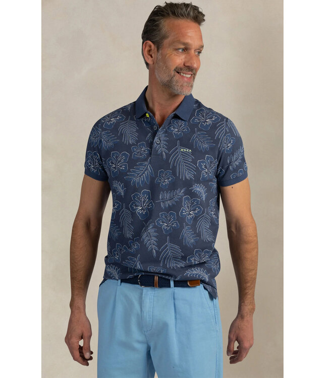 New Zealand Auckland 26DN103 2606 Brilliant Navy donkerblauw speciale bloemenprint polo