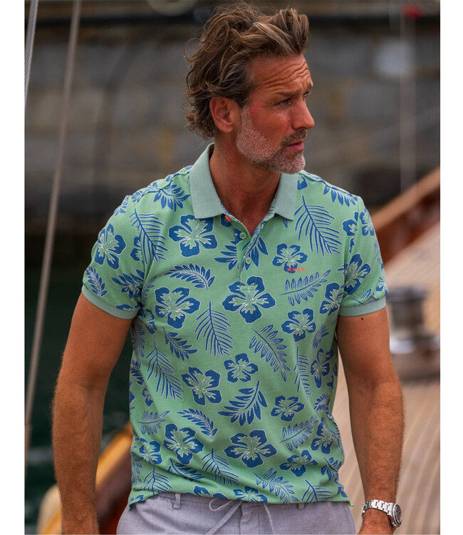 New Zealand Auckland 26DN103 1786 Fresh Army olijfgroen speciale bloemenprint polo