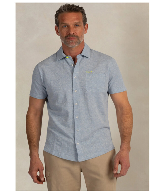 New Zealand Auckland 26DN593S 2628 tropical blue melange blauw korte mouw overhemd