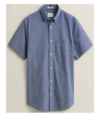 Gant heren overhemd korte mouw blauw poplin uni