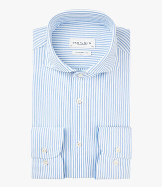 Profuomo slim fit overhemd japanese knitted blauw-wit streepje met parelmoer knopen