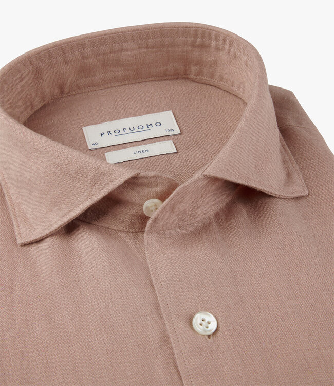 Profuomo PPXH10017N slim fit linnen overhemd dark pink