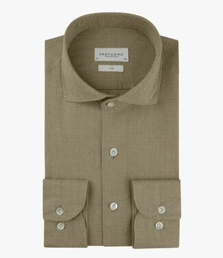 Profuomo slim fit linnen overhemd olijfgroen cutaway