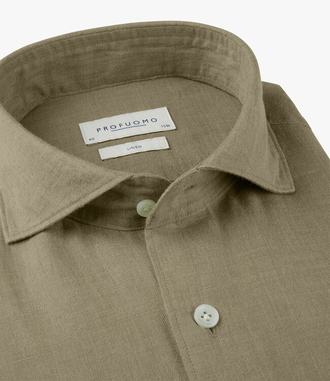 Profuomo PPXH10017P slim fit linnen overhemd olijfgroen mid green