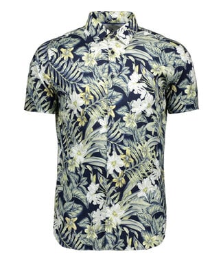Desoto overhemd korte mouw donkerblauw speciale bloemen print