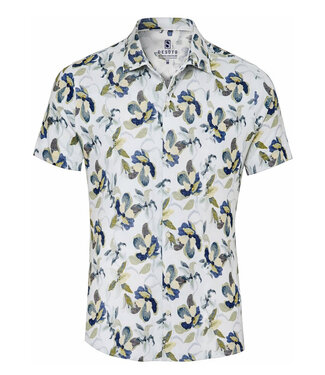 Desoto overhemd korte mouw groen speciale bloemen print