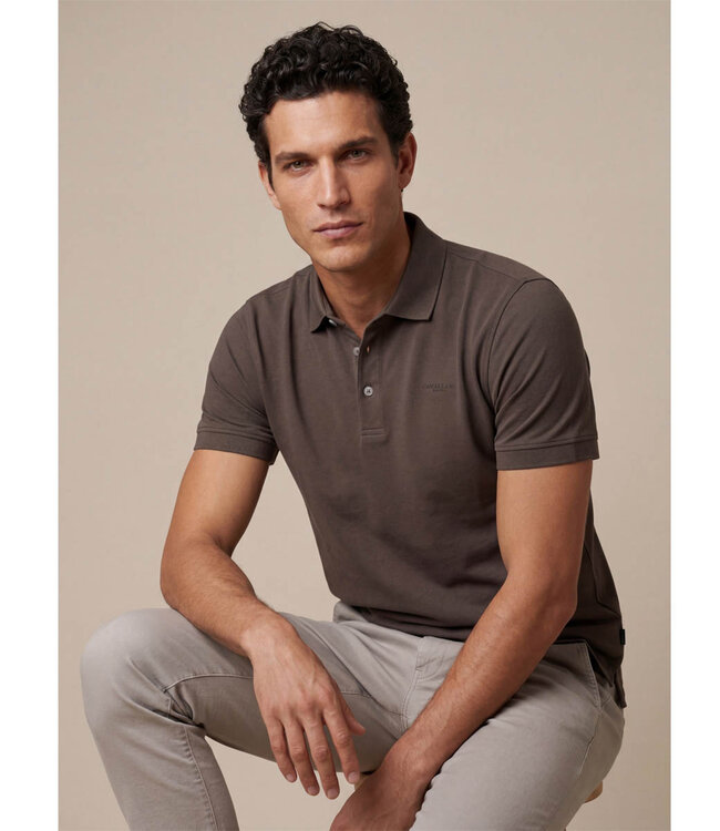 Cavallaro 116261003 heren polo donkerbruin dark taupe katoen stretch Bavegio