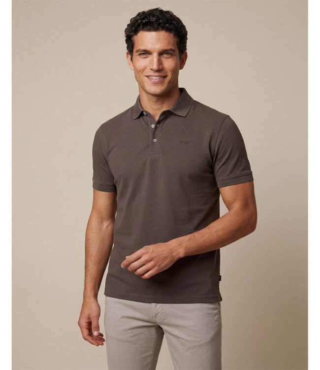 Cavallaro 116261003 heren polo donkerbruin dark taupe katoen stretch Bavegio