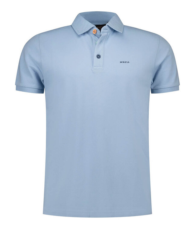 New Zealand Auckland 2026 actie polo sky blue lichtblauw met gekleurde knopen
