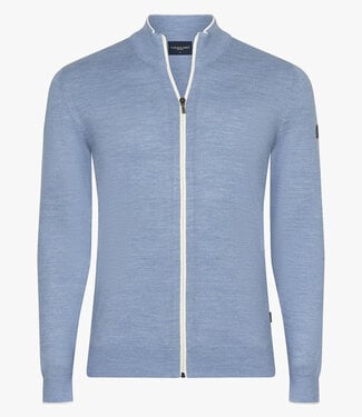 Cavallaro fontanio cardigan light blue melange heren vest ecru details