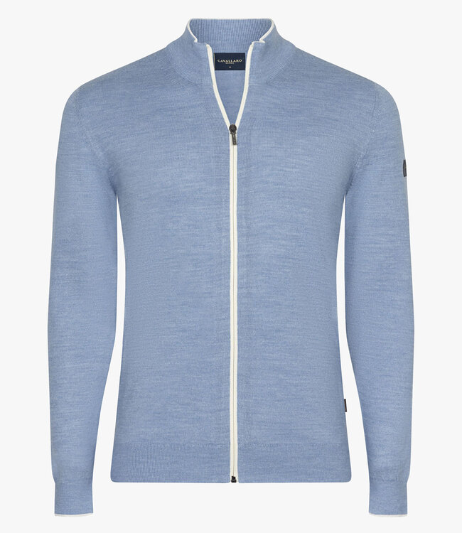 Cavallaro 119261000-600006 fontanio cardigan light blue melange heren vest ecru details