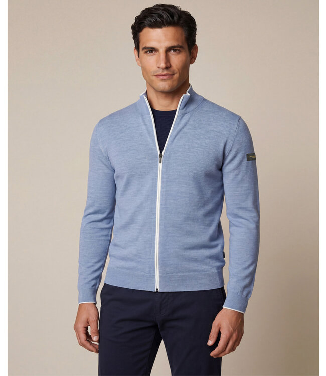 Cavallaro 119261000-600006 fontanio cardigan light blue melange heren vest ecru details