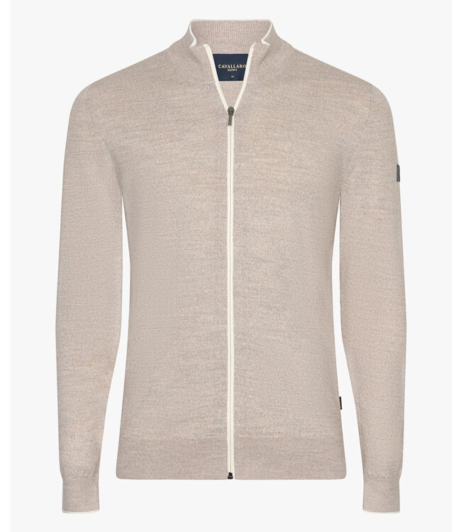 Cavallaro 119261000-841006 fontanio cardigan light taupe melange heren vest ecru details