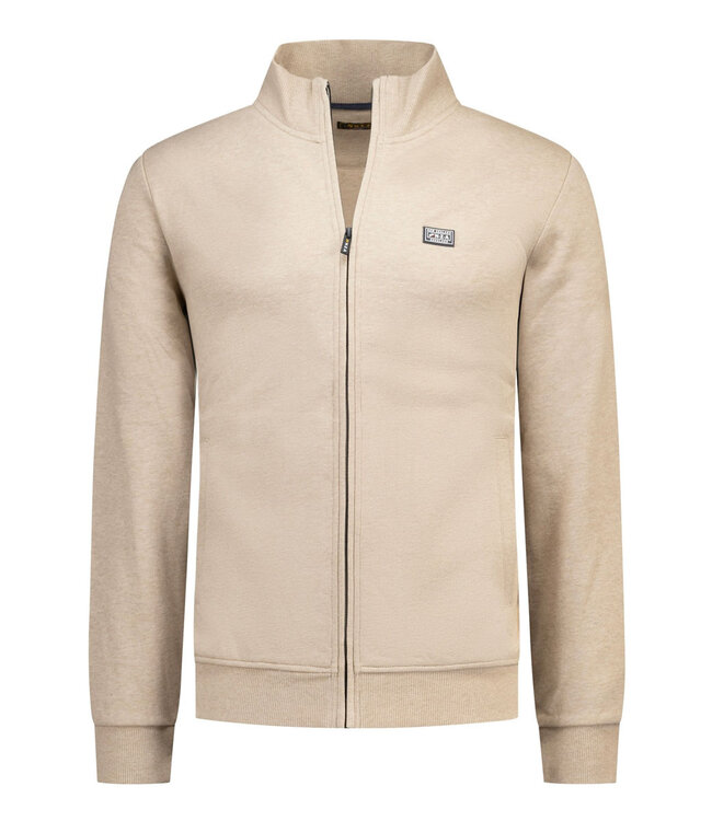 New Zealand Auckland  26HN312 1158 sweat vest tan sand melange met rits en zakken