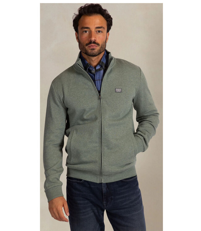 New Zealand Auckland  26HN312 1774 sweat vest ranger green melange met rits en zakken