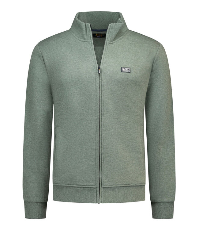 New Zealand Auckland  26HN312 1774 sweat vest ranger green melange met rits en zakken