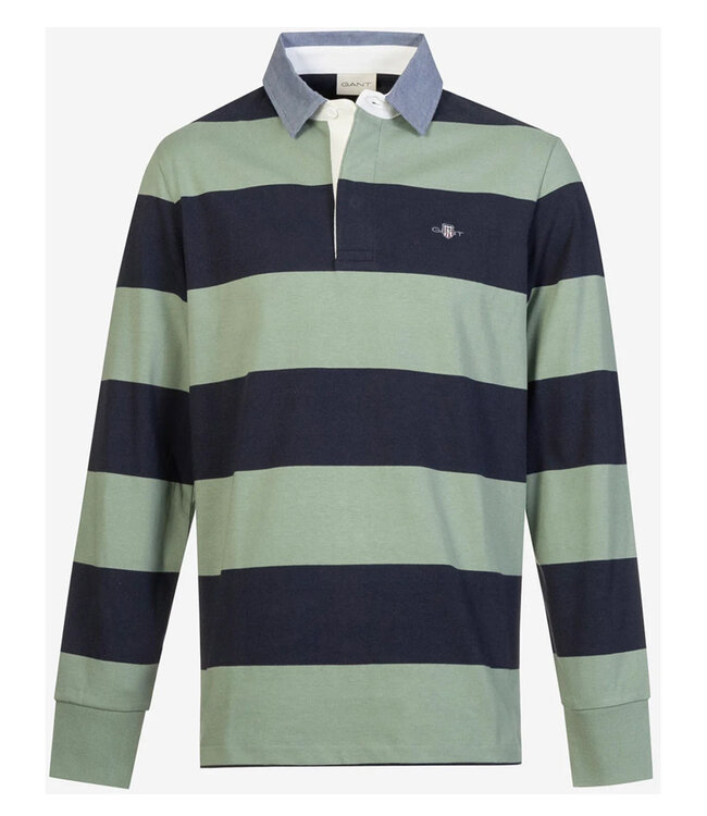 Gant 2004083 308 donkerblauw-mintgroen streep heren rugby shirt sweater