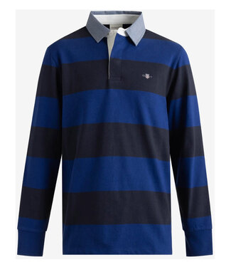 Gant donkerblauw-kobaltblauw streep heren rugby shirt sweater