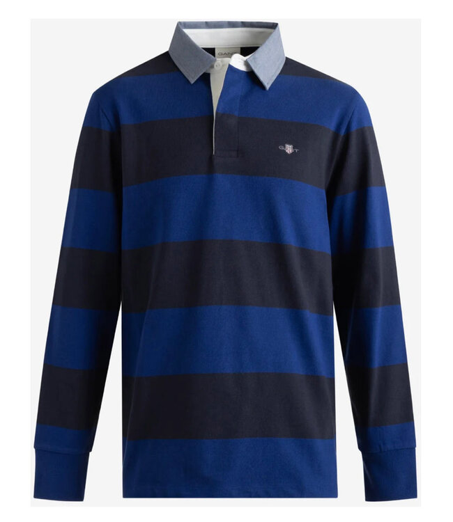Gant 2004083 435 donkerblauw-kobaltblauw streep heren rugby shirt sweater