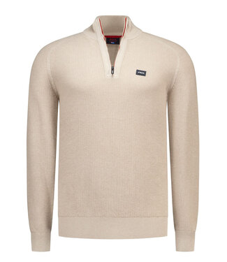 New Zealand Auckland beige heren pullover half zip trui met structuur tan sand melange