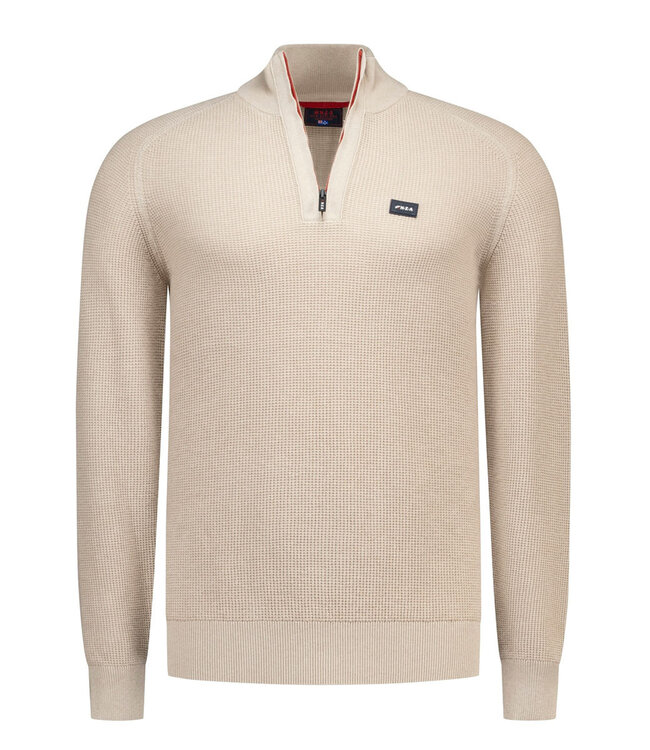 New Zealand Auckland 26GN491-1158 beige heren pullover half zip trui met structuur tan sand melange