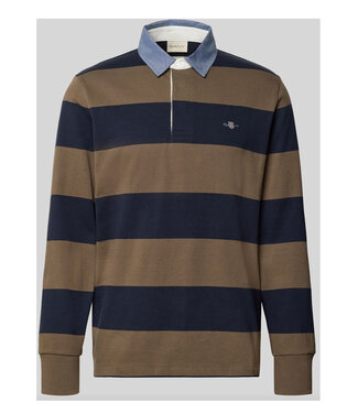 Gant donkerblauw-taupe bruin streep heren rugby shirt sweater