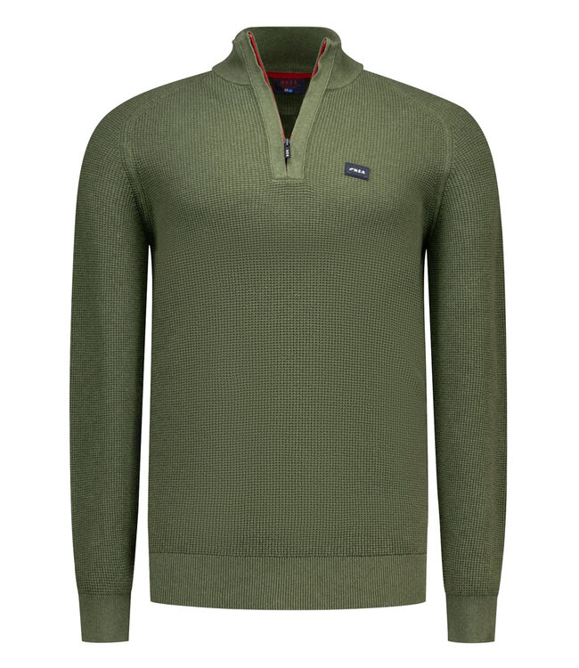 New Zealand Auckland 26GN491-1783 groen heren pullover half zip trui met structuur scouting green melange