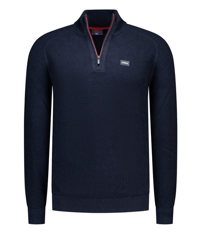 New Zealand Auckland 26GN491-2668 donkerblauw heren pullover half zip trui met structuur oxford navy melange