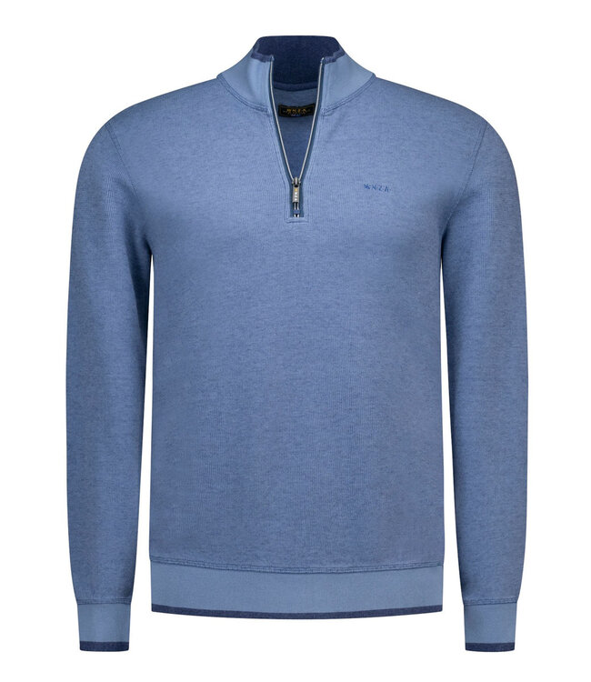 New Zealand Auckland 26HN309-2674 inkt blue melange sweat half zip jeans blauw heren sweat zipper