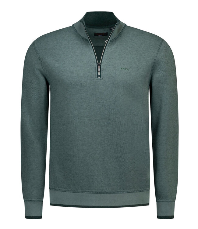 New Zealand Auckland 26HN309-1784  dark hunter melange sweat half zip groen heren sweat zipper