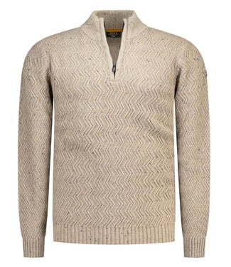 New Zealand Auckland beige heren pullover half zip trui met winter motief