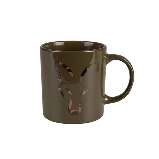 Taza de cerámica con cabeza de zorro verde y camuflaje