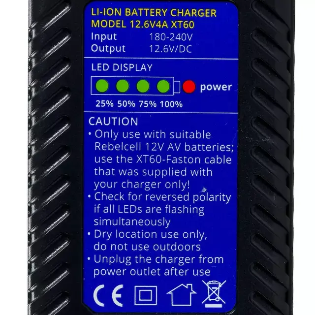 Rebelcell Batterieladegerät 12,6 V 4 A Li-Ionen mit XT60