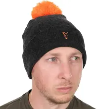 Cappello con pompon Fox Collection nero/arancione