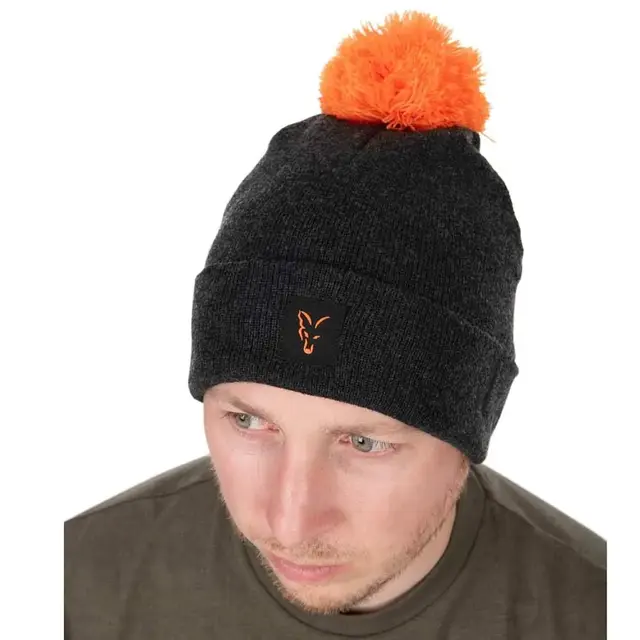 Cappello con pompon Fox Collection nero/arancione