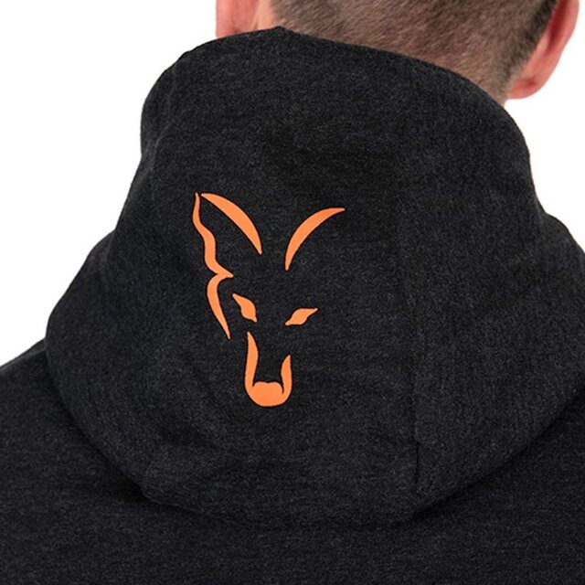 Felpa leggera con cappuccio Fox Collection nera e arancione