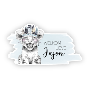 glitz4kids Geboorte raamsticker | Blauwe leeuw brush