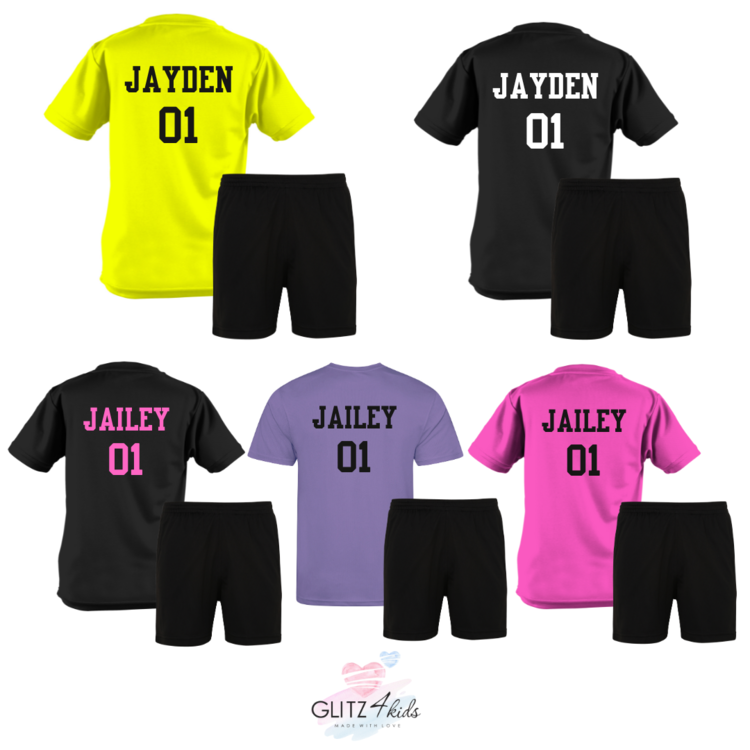 Glitz4kids Sport set met naam en rugnummer | Neon roze