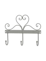 Hakenleiste Herz mit Drei Haken - Shabby Chic Cremeweiss