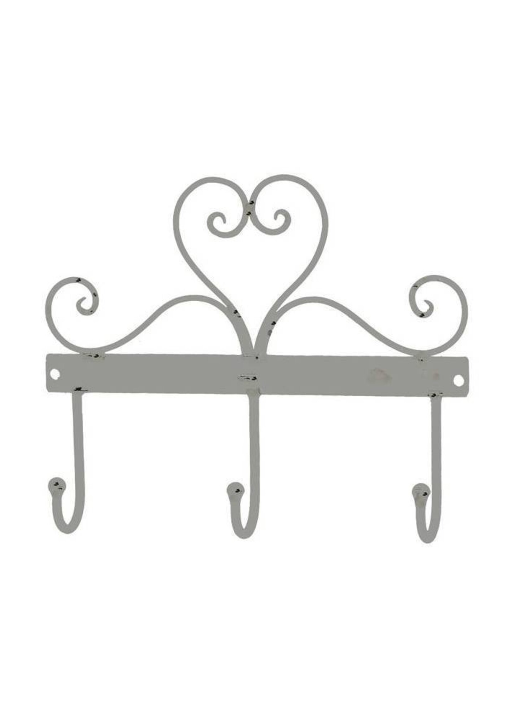 Hakenleiste Herz mit Drei Haken - Shabby Chic Cremeweiss