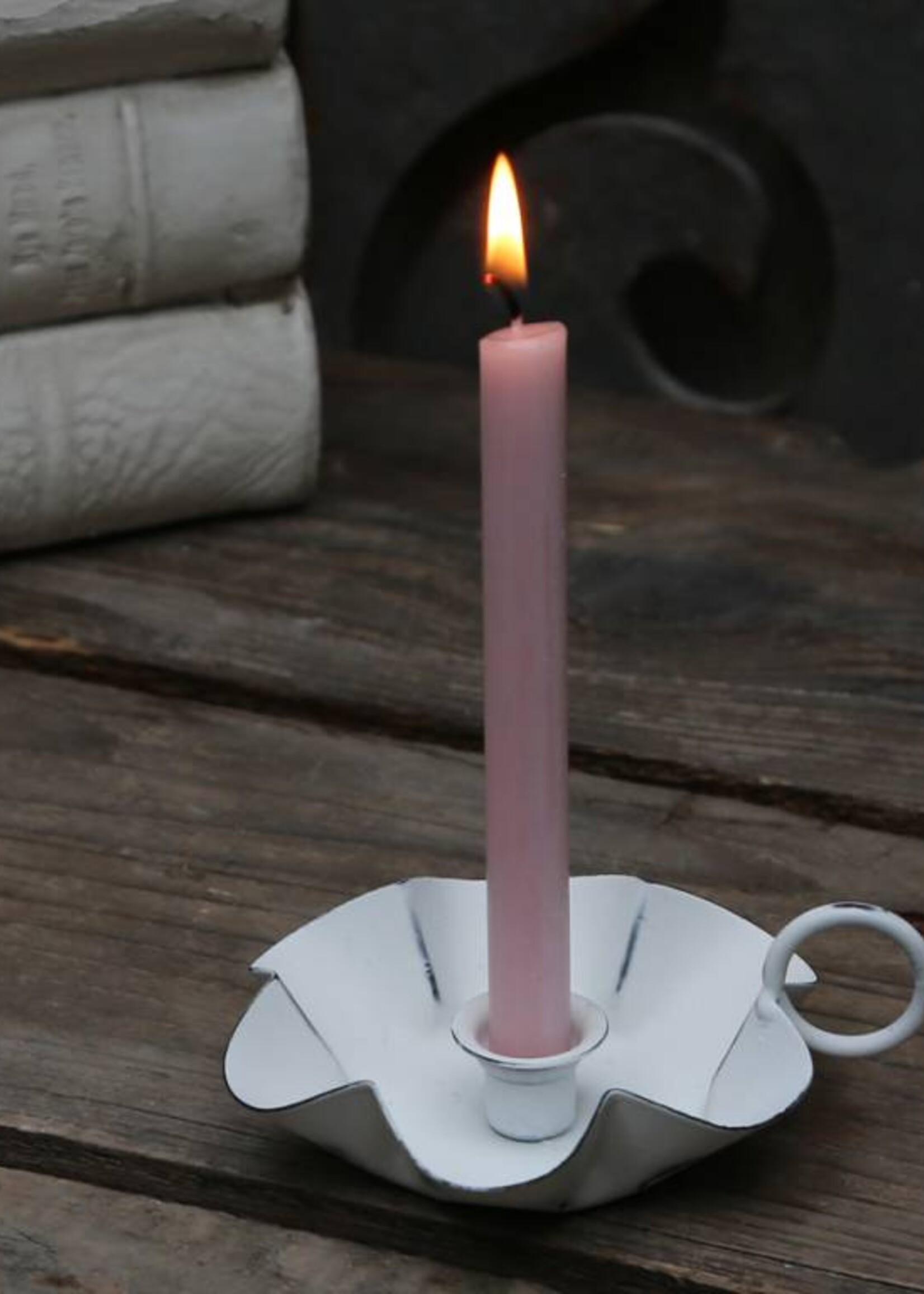 Chic Antique Kerzenhalter Shabby Chic - Rund - Antique Weiss - klein