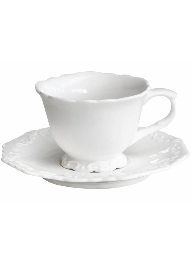 Kaffeetasse mit Unterteller Provence - Porzellan Weiss